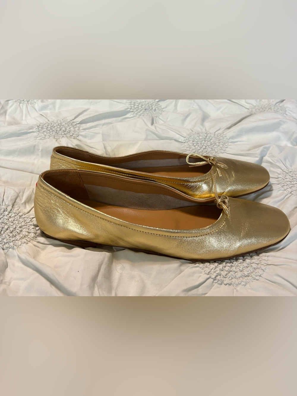 Aeyde Metallic Gold Ballet Flats with Bow